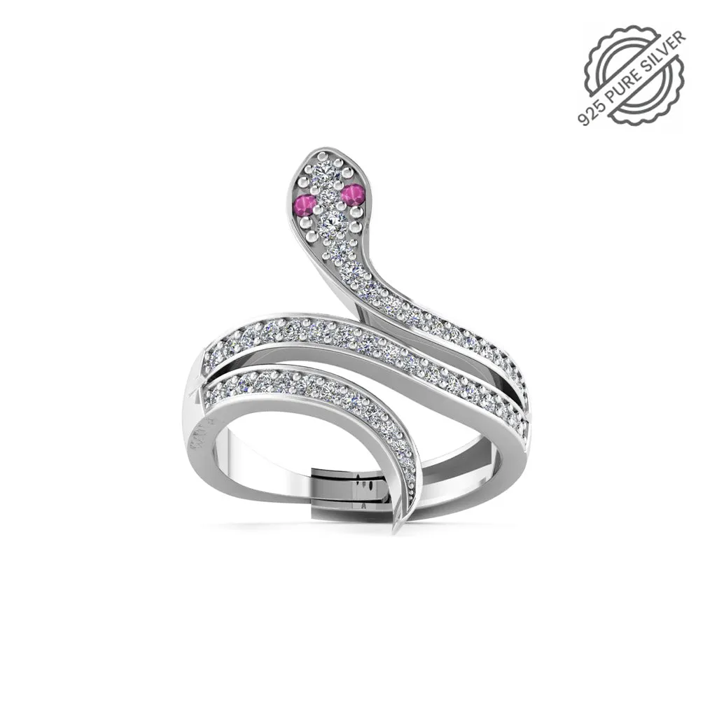 Pure 925 Silver Moon eye Snake Wrap Ring for Ladies