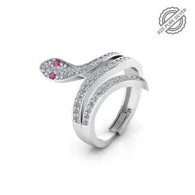 Pure 925 Silver Moon eye Snake Wrap Ring for Ladies