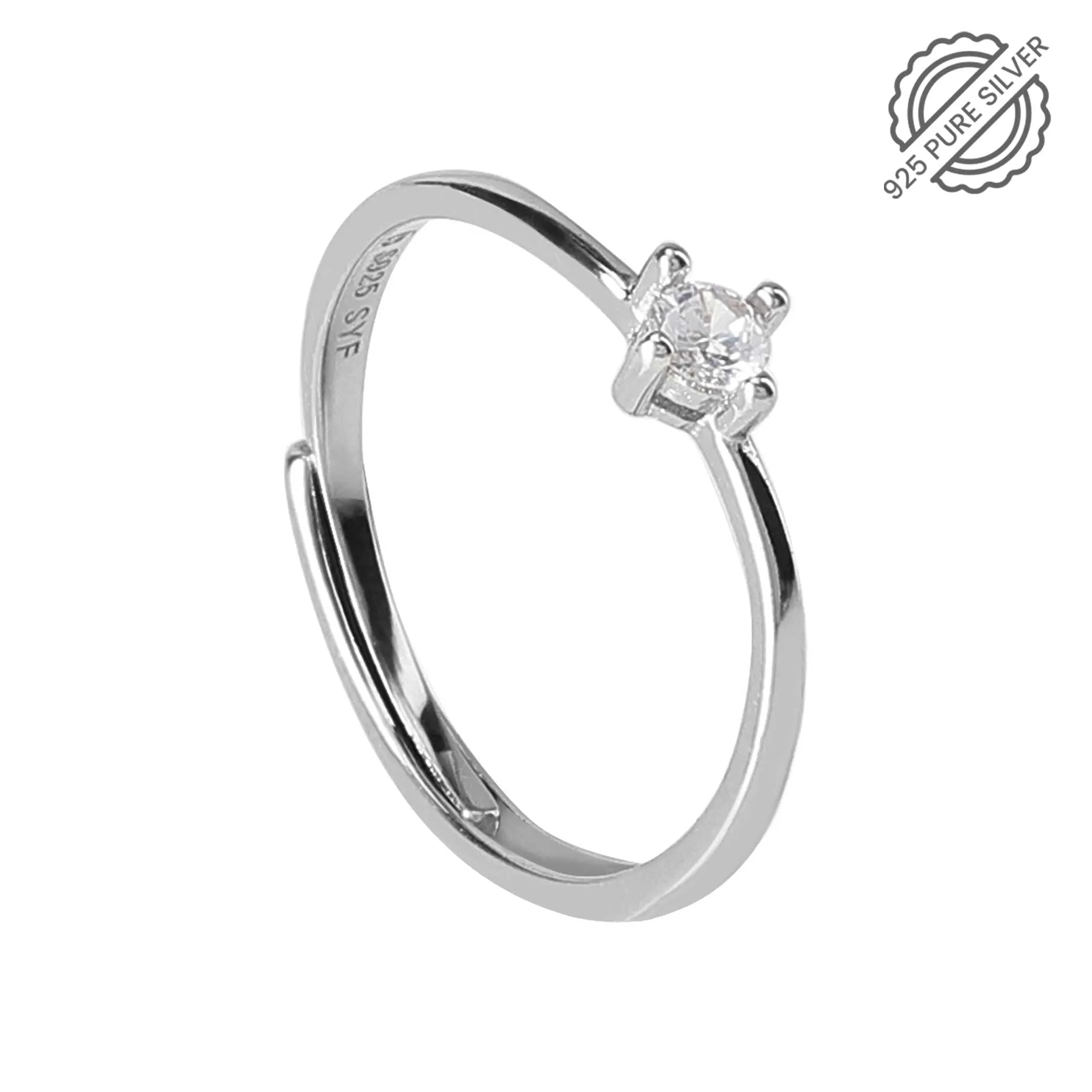 Pure 925 Silver Solitaire Ring [ Adjustable Size]