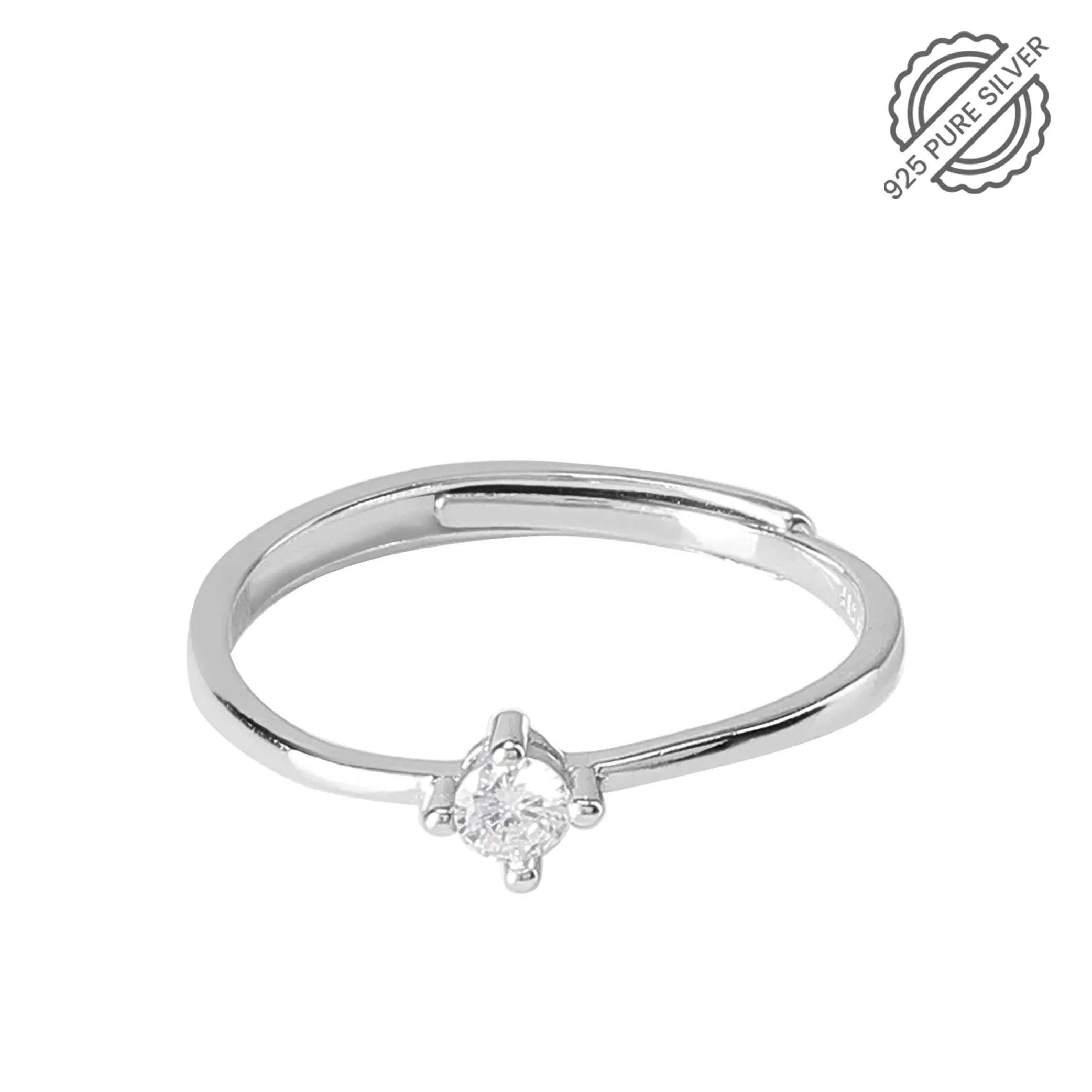 Pure 925 Silver Solitaire Ring [ Adjustable Size]