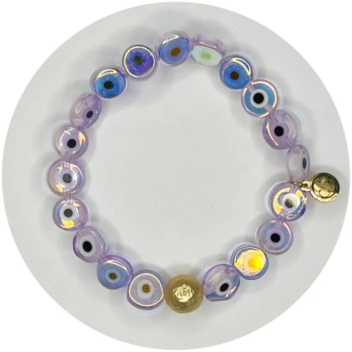 Purple Iridescent Evil Eye Glass with Hammered Gold Accent