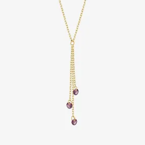 Purple Stone Y Necklace | 14K Solid Gold