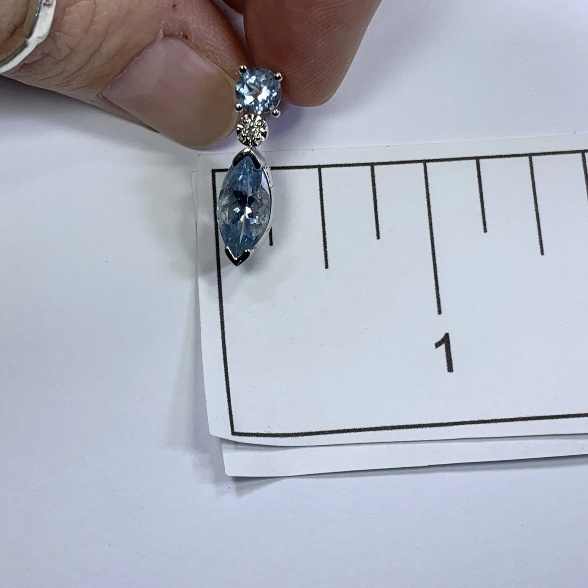 RESERVED LISTING for GM1321 1970s Aquamarine Drop Earrings set in 14K White Gold. Perfect Something Blue Wedding Jewelry.