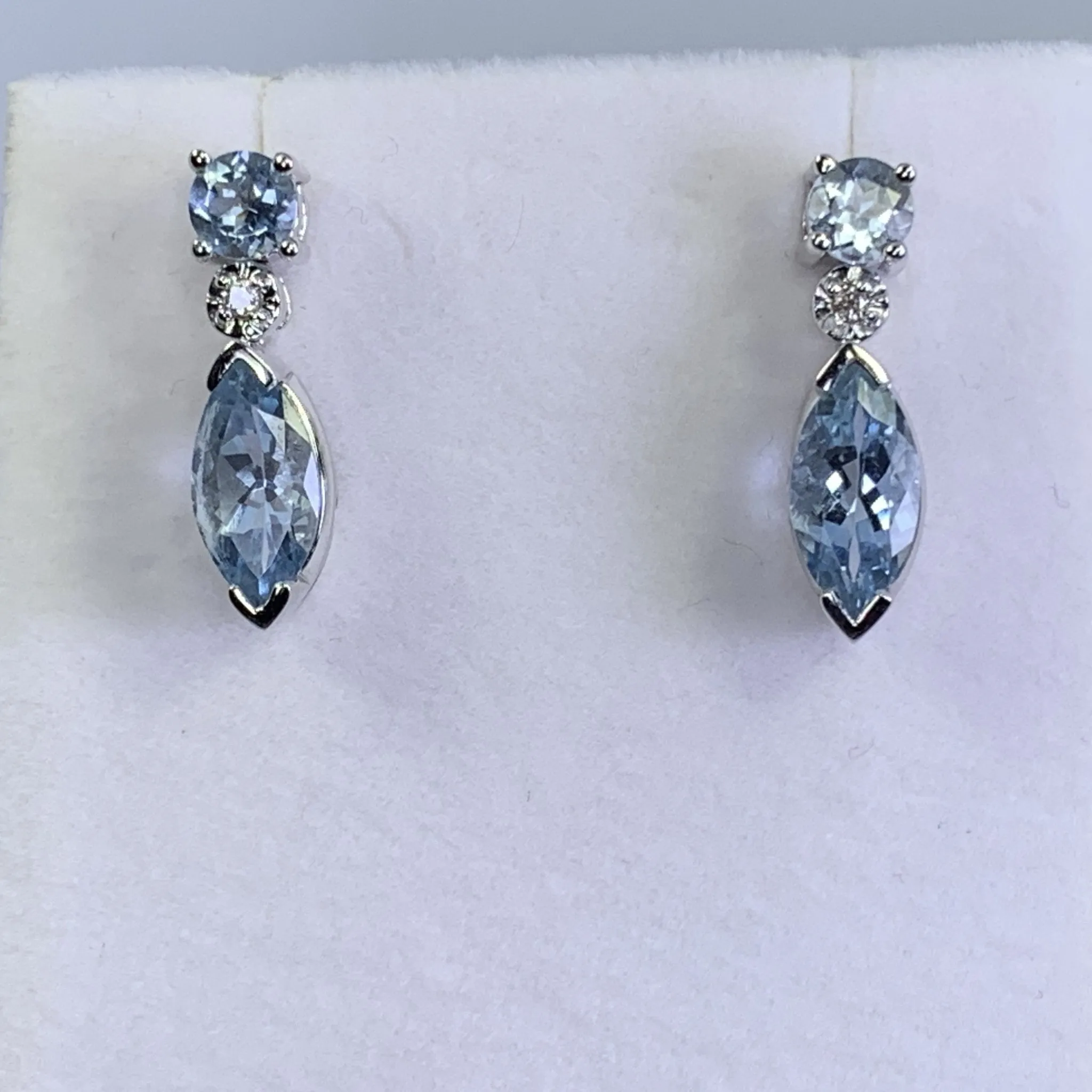 RESERVED LISTING for GM1321 1970s Aquamarine Drop Earrings set in 14K White Gold. Perfect Something Blue Wedding Jewelry.