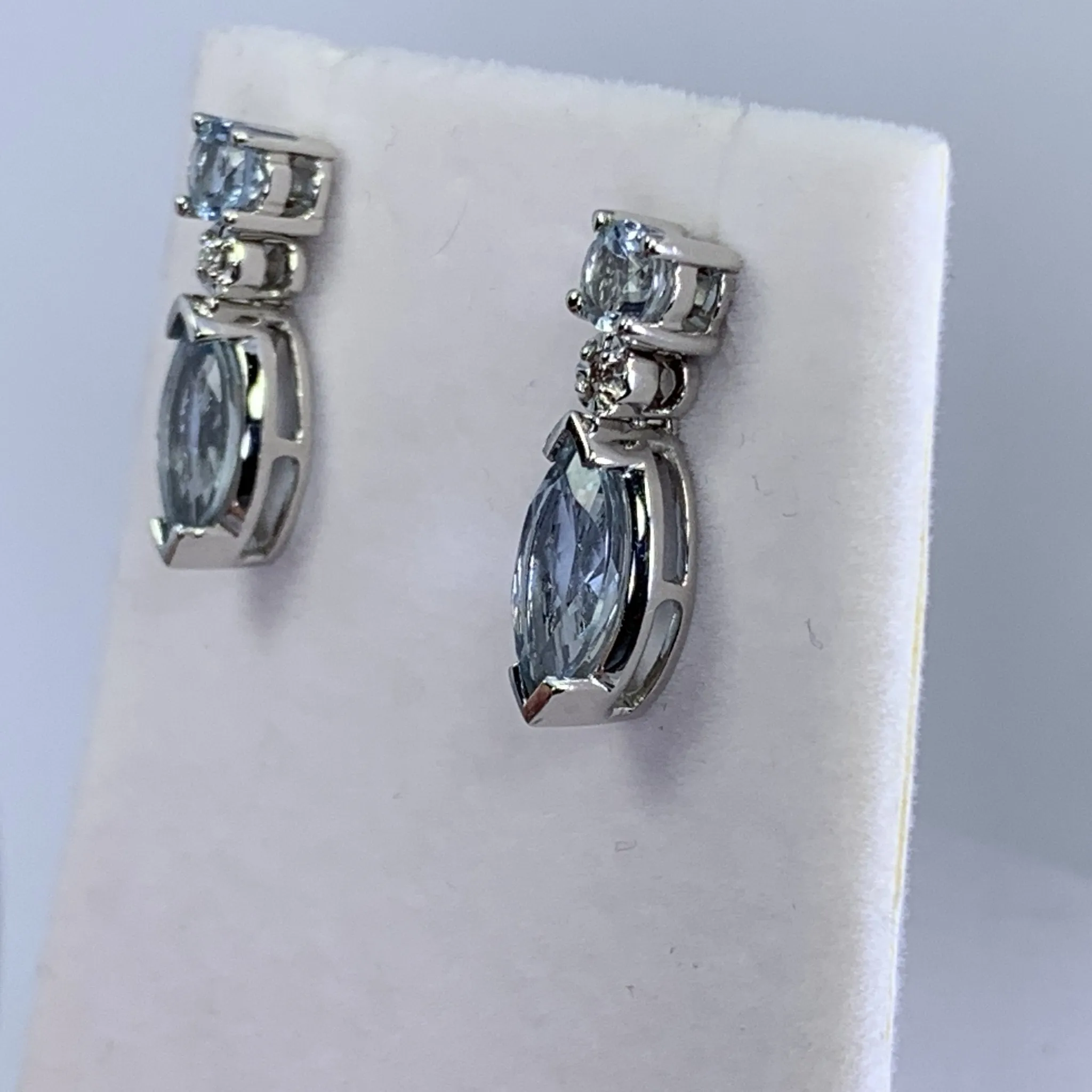 RESERVED LISTING for GM1321 1970s Aquamarine Drop Earrings set in 14K White Gold. Perfect Something Blue Wedding Jewelry.