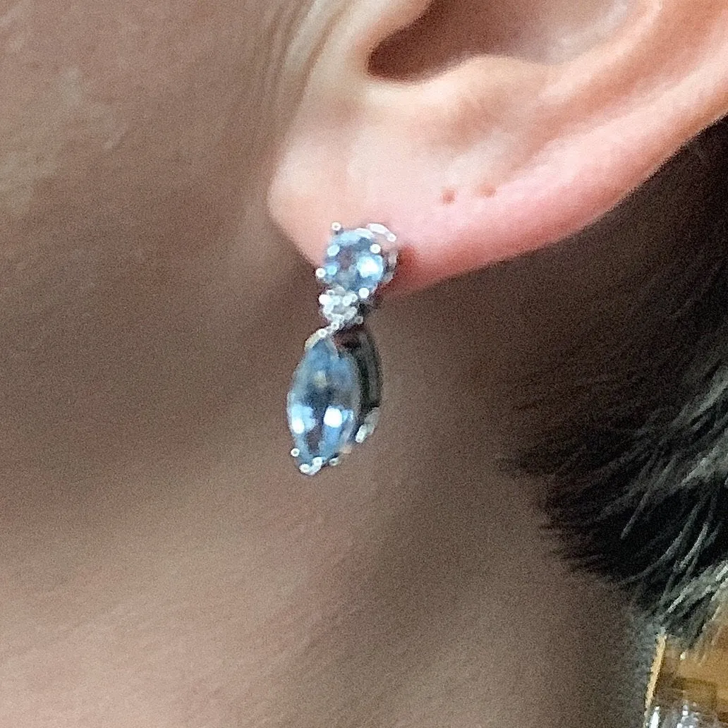 RESERVED LISTING for GM1321 1970s Aquamarine Drop Earrings set in 14K White Gold. Perfect Something Blue Wedding Jewelry.