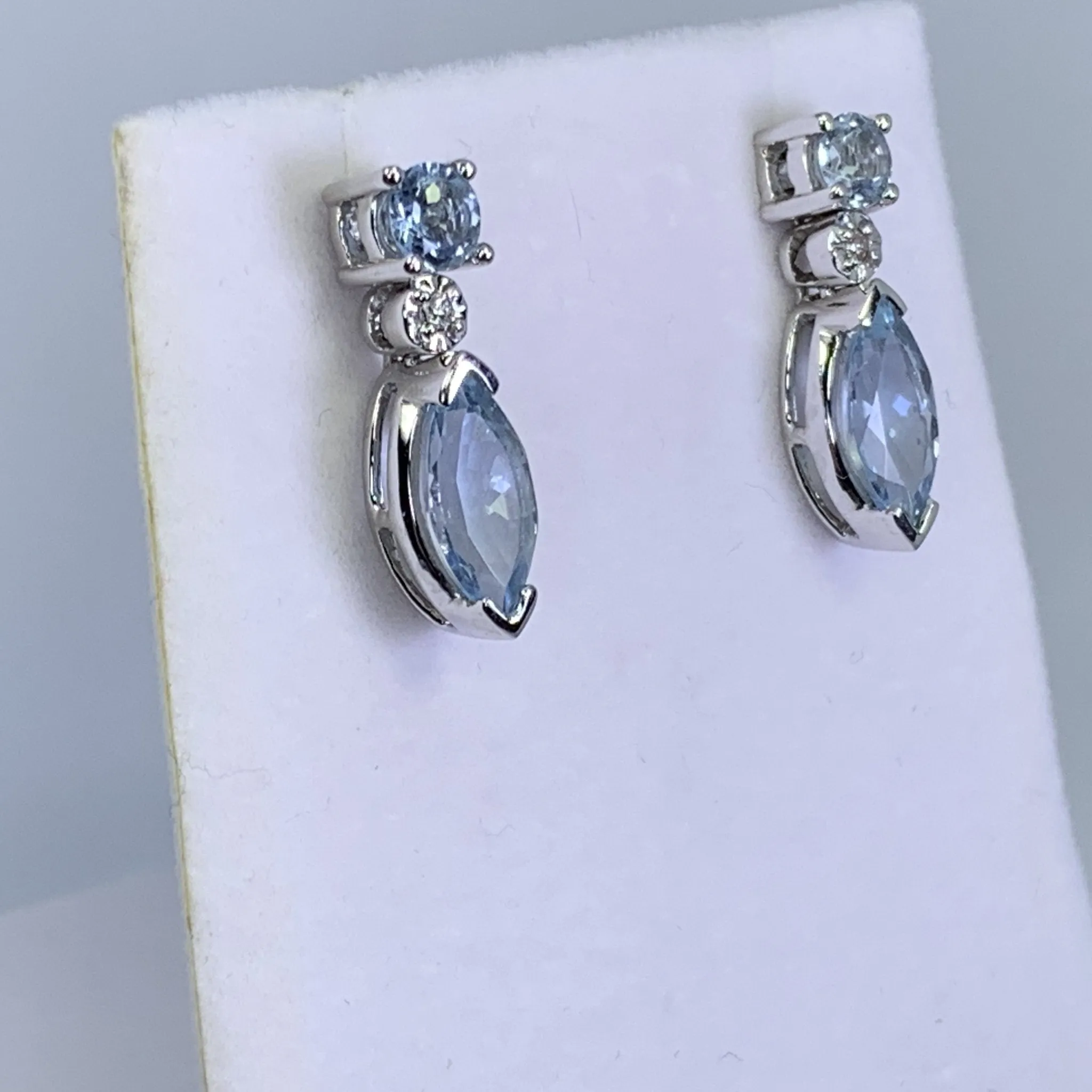 RESERVED LISTING for GM1321 1970s Aquamarine Drop Earrings set in 14K White Gold. Perfect Something Blue Wedding Jewelry.