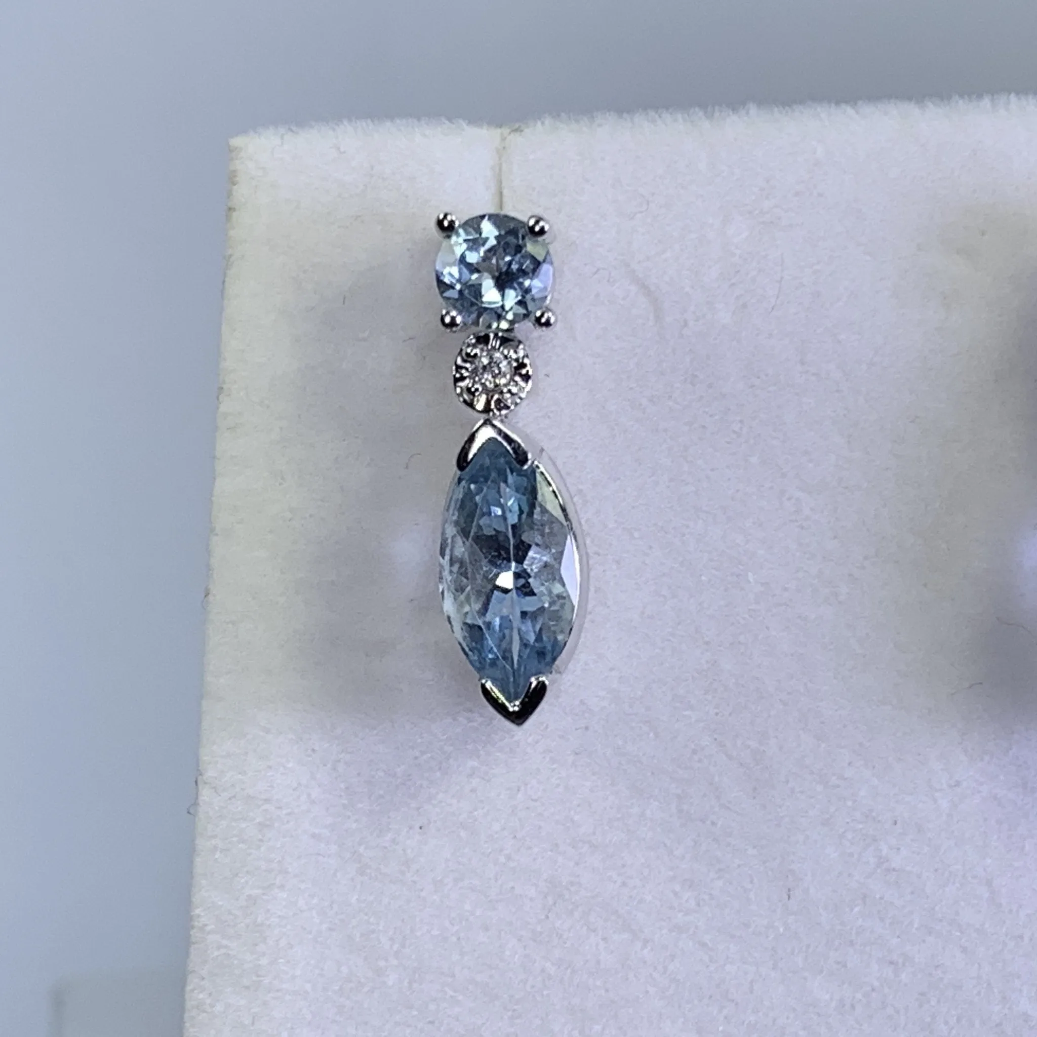 RESERVED LISTING for GM1321 1970s Aquamarine Drop Earrings set in 14K White Gold. Perfect Something Blue Wedding Jewelry.