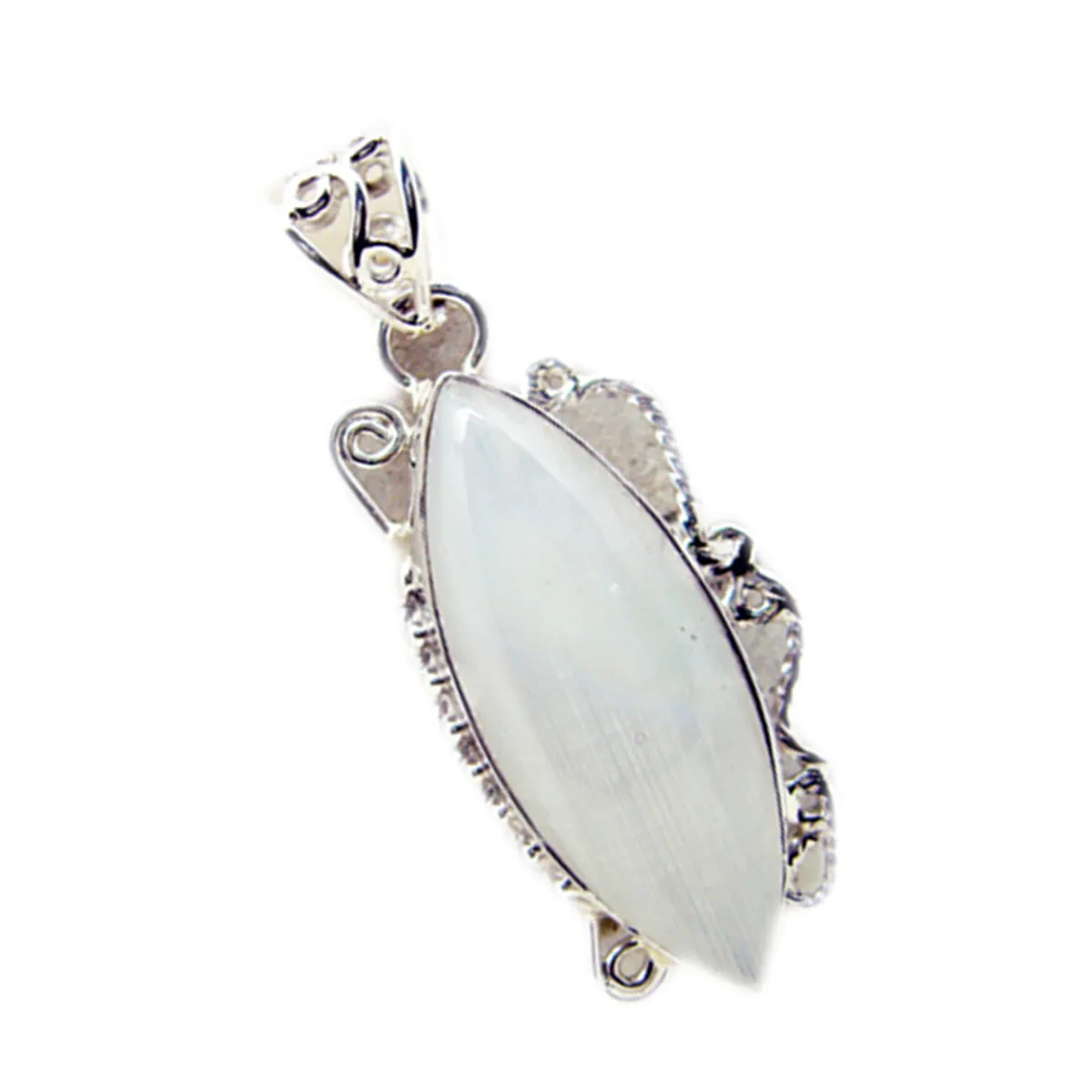 Riyo Attractive Gemstone Marquise Cabochon White Rainbow Moonstone Sterling Silver Pendant Gift For Friend