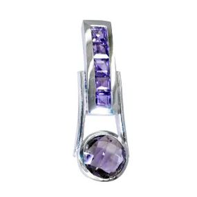 Riyo Decorative Gemstone Multi Checker Purple Amethyst Sterling Silver Pendant Gift For Christmas