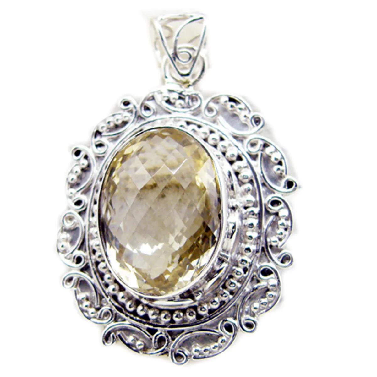 Riyo Engaging Gemstone Oval Checker Yellow Citrine 1187 Sterling Silver Pendant Gift For Teachers Day