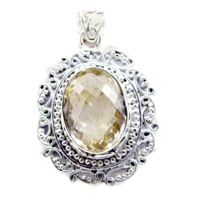 Riyo Engaging Gemstone Oval Checker Yellow Citrine 1187 Sterling Silver Pendant Gift For Teachers Day