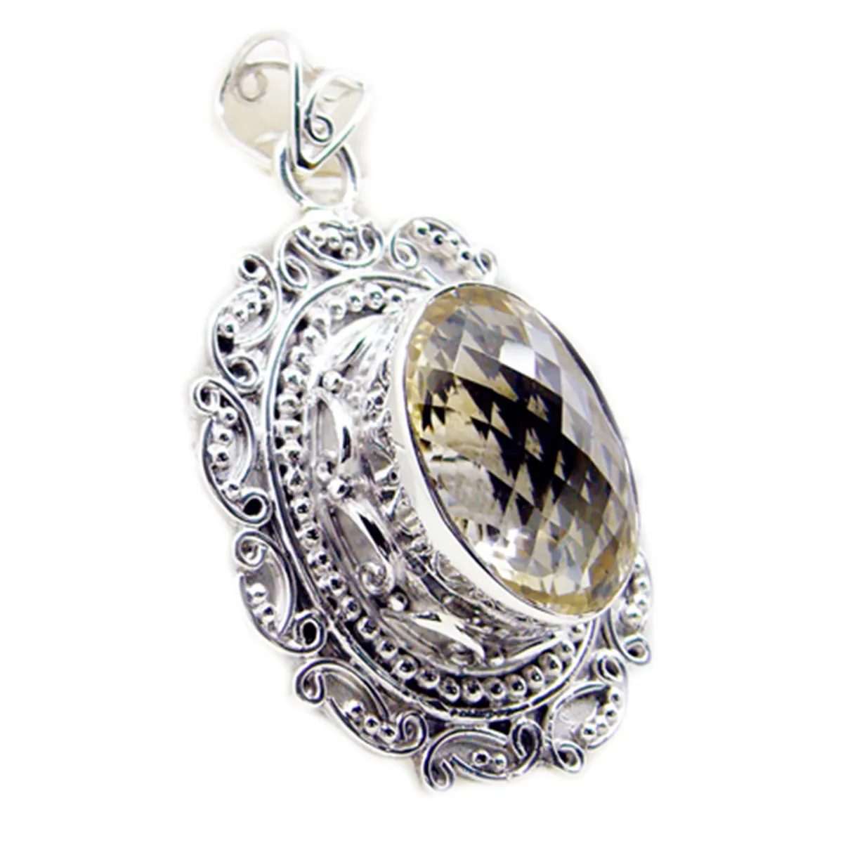 Riyo Engaging Gemstone Oval Checker Yellow Citrine 1187 Sterling Silver Pendant Gift For Teachers Day