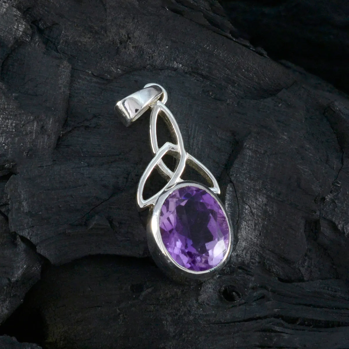 Riyo Foxy Gemstone Oval Faceted Purple Amethyst 982 Sterling Silver Pendant Gift For Good Friday