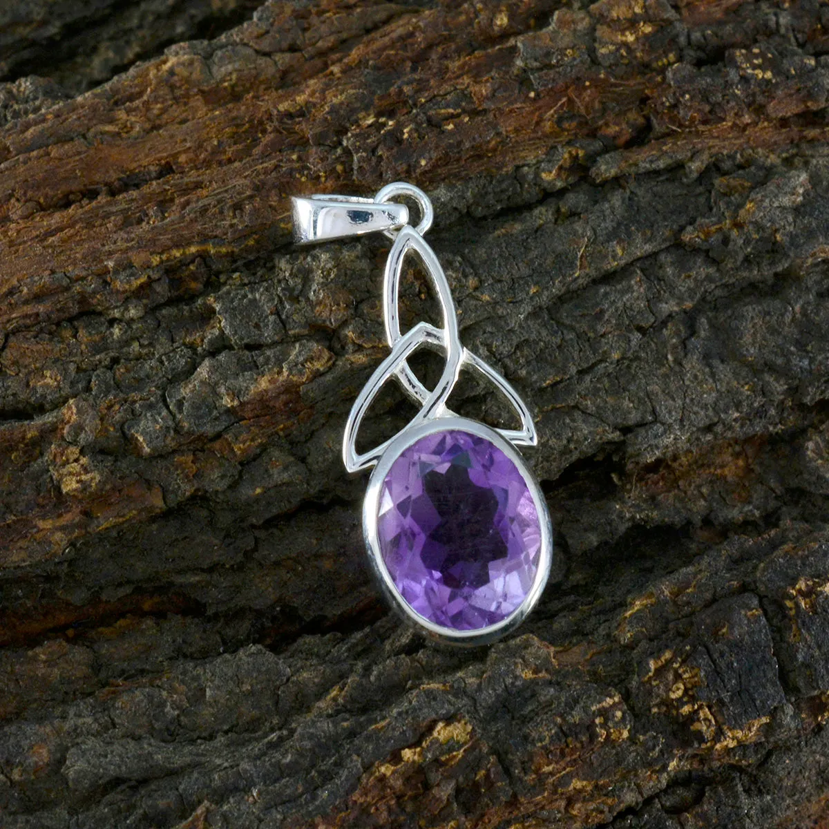 Riyo Foxy Gemstone Oval Faceted Purple Amethyst 982 Sterling Silver Pendant Gift For Good Friday