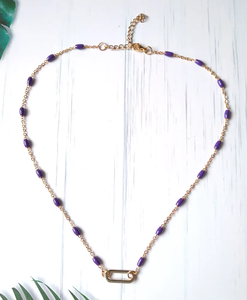 Roni Choker Purple Enamel Chain Necklace