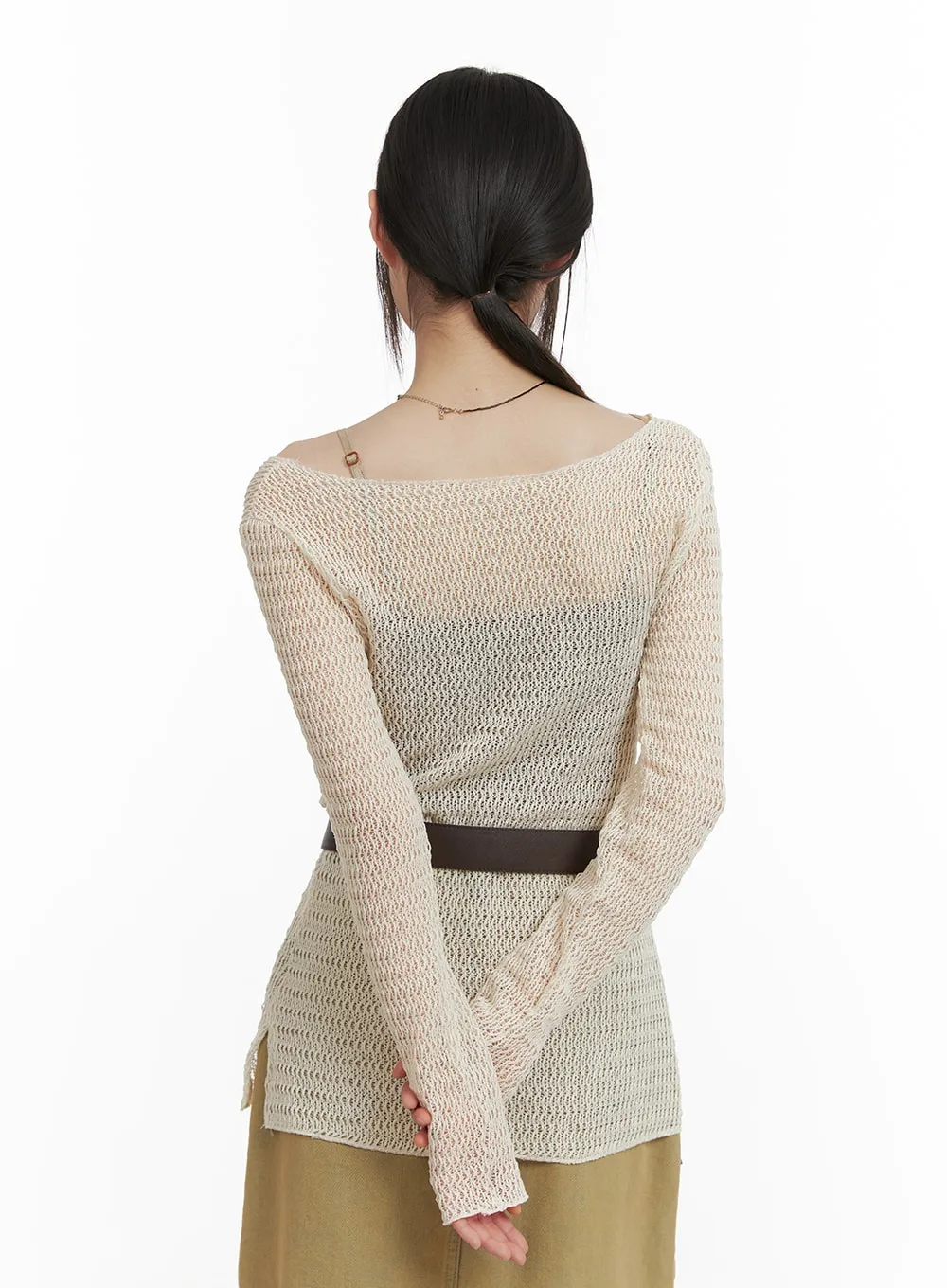 Round Neck Hollow Out Long Sleeve CA412