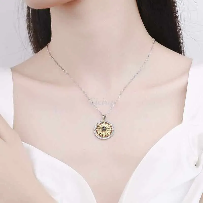 Siciry Personalized Photo Projection Necklace - Sun Flower