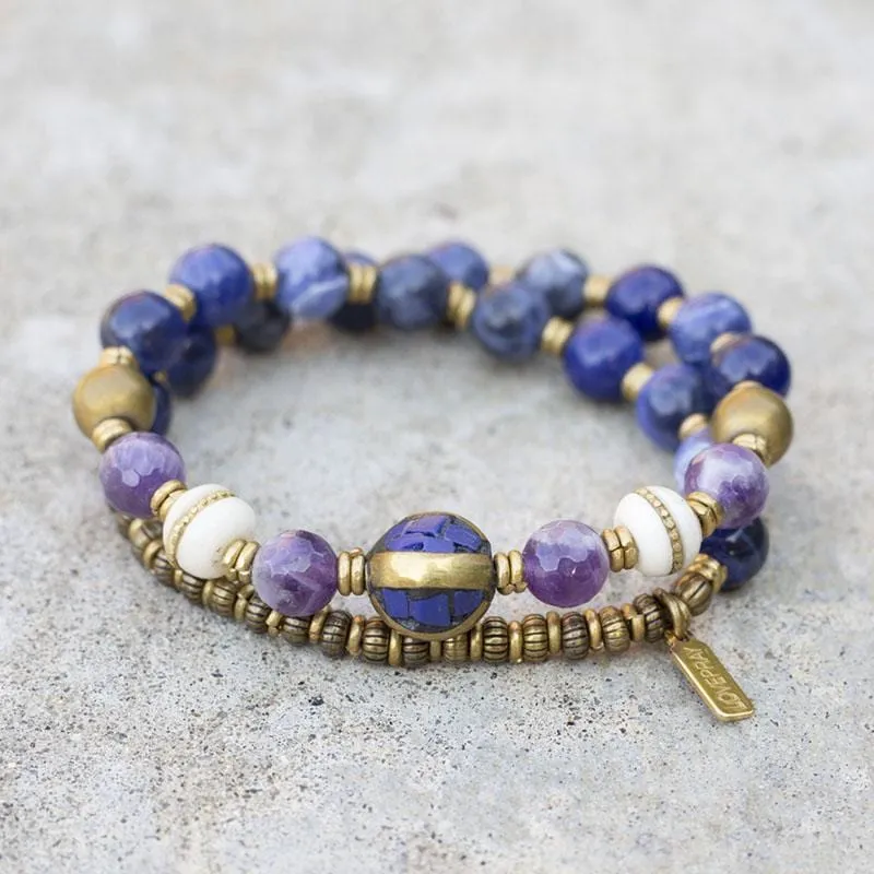 Sodalite and Amethyst Tibetan Mala Bracelet