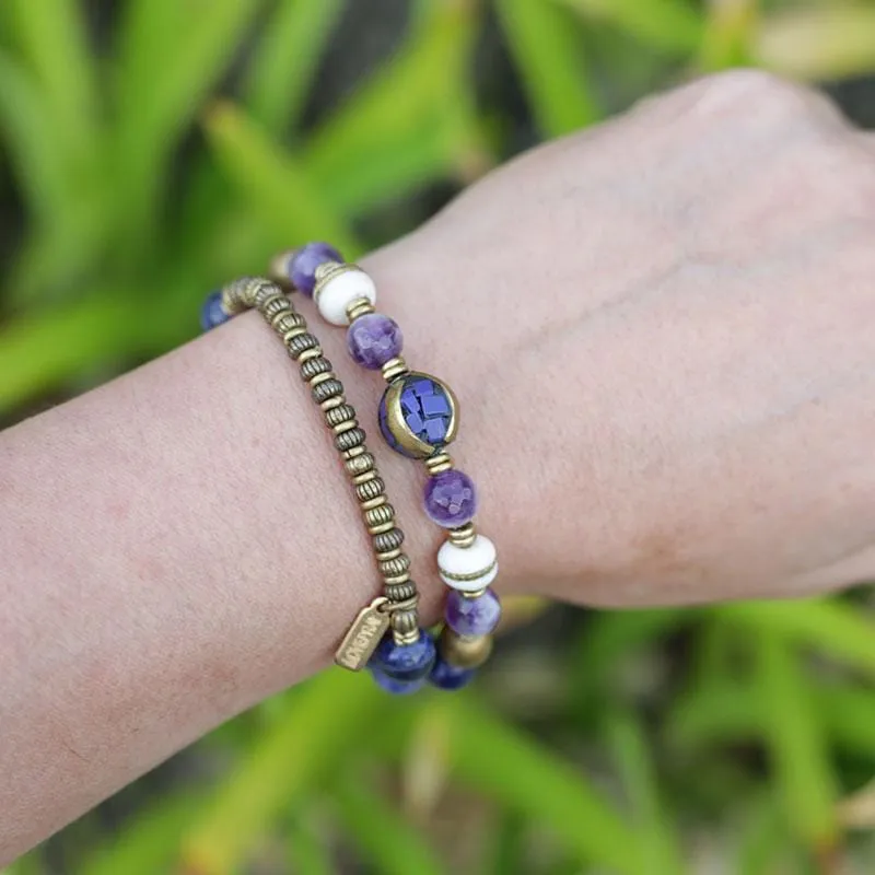 Sodalite and Amethyst Tibetan Mala Bracelet