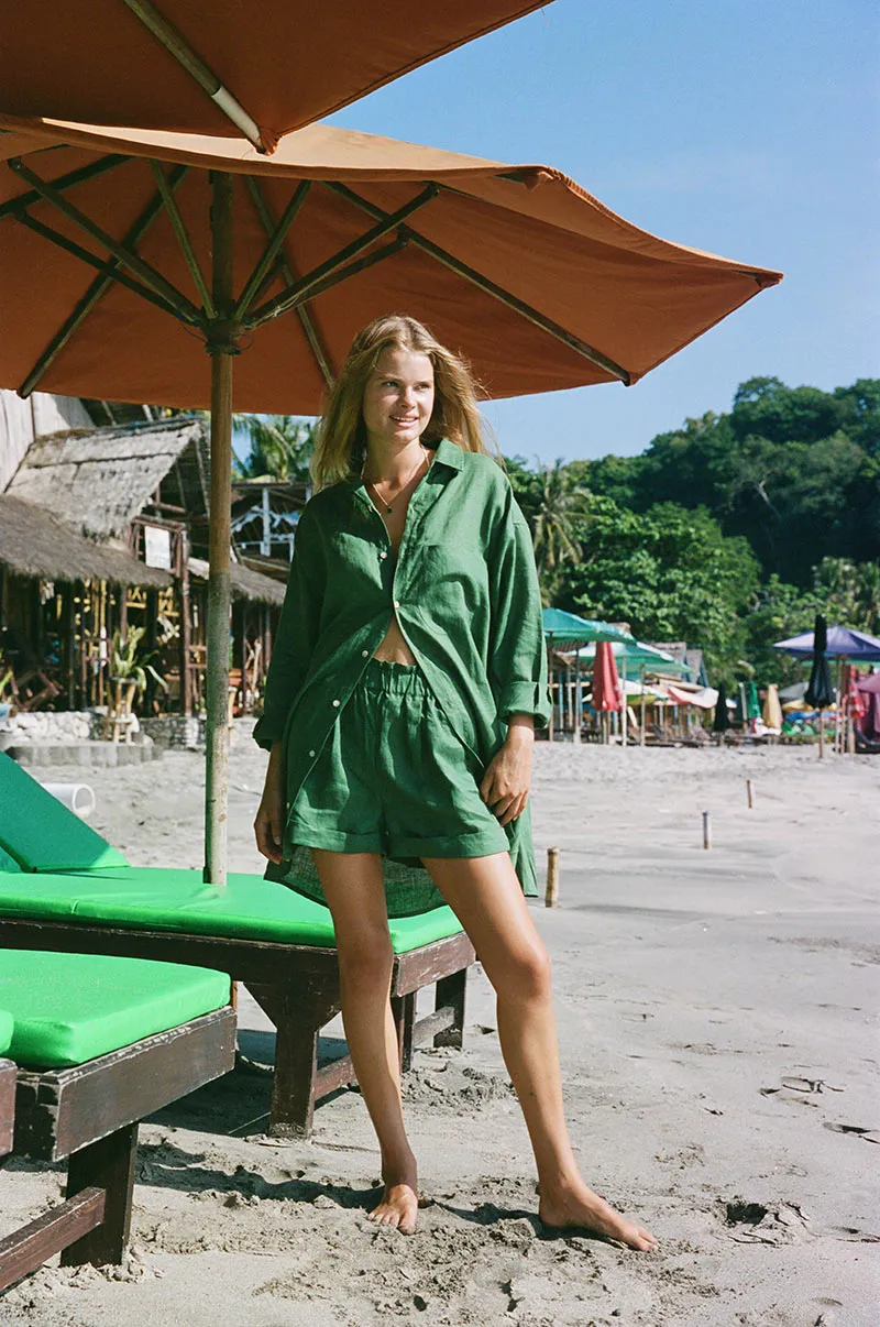 SUMMER Shorts - dark green linen