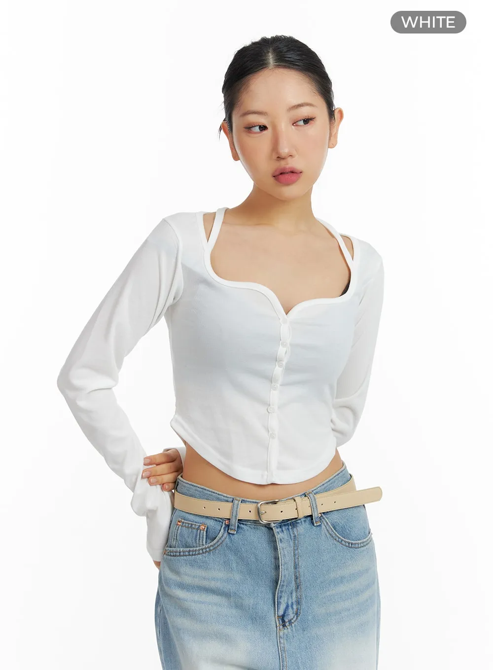 Sweetheart Button-Up Crop Top CF419