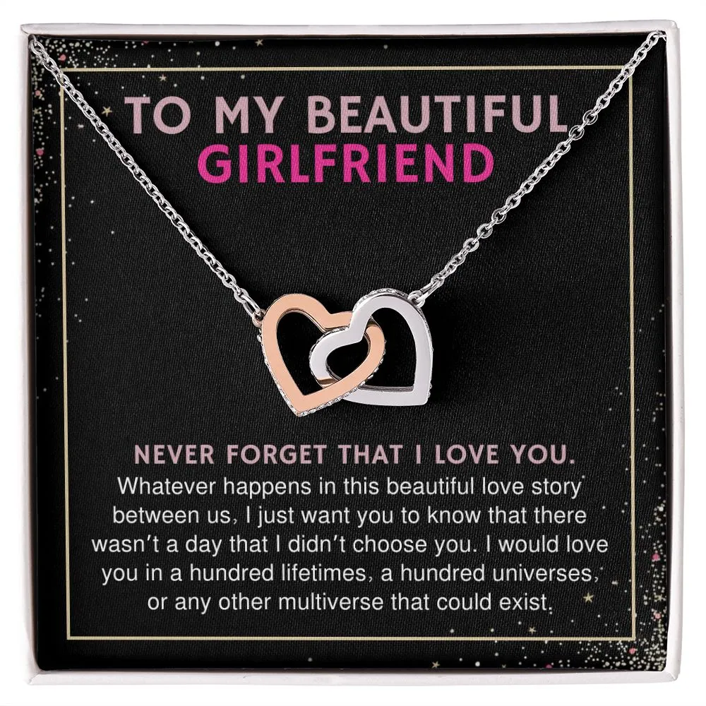 To My Beautiful Girlfriend Gift I Would Love You in a Hundred Lifetimes Interlock Heart Necklace