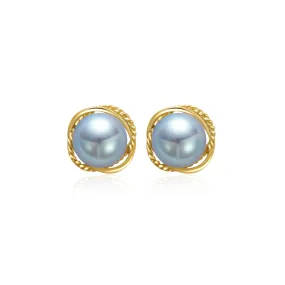 Top Grade 18K Gold Silver Blue Akoya Pearl Earrings KE00159