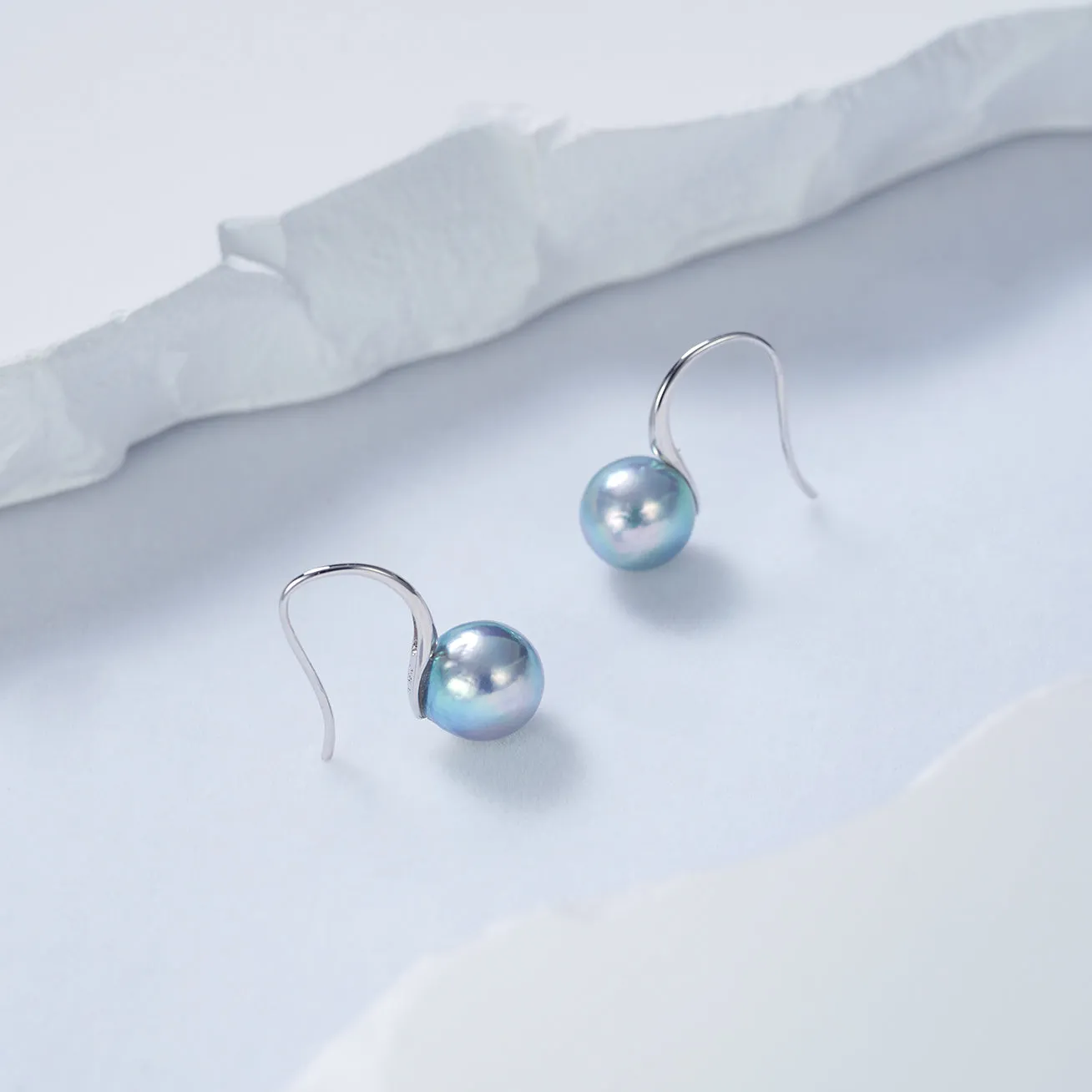 Top Lustre 18K Gold Silver Blue Akoya Pearl Earrings KE00165