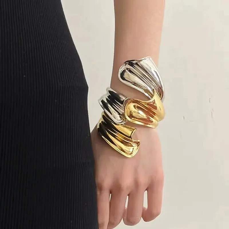 Twist Pleated Metal Open Bracelet