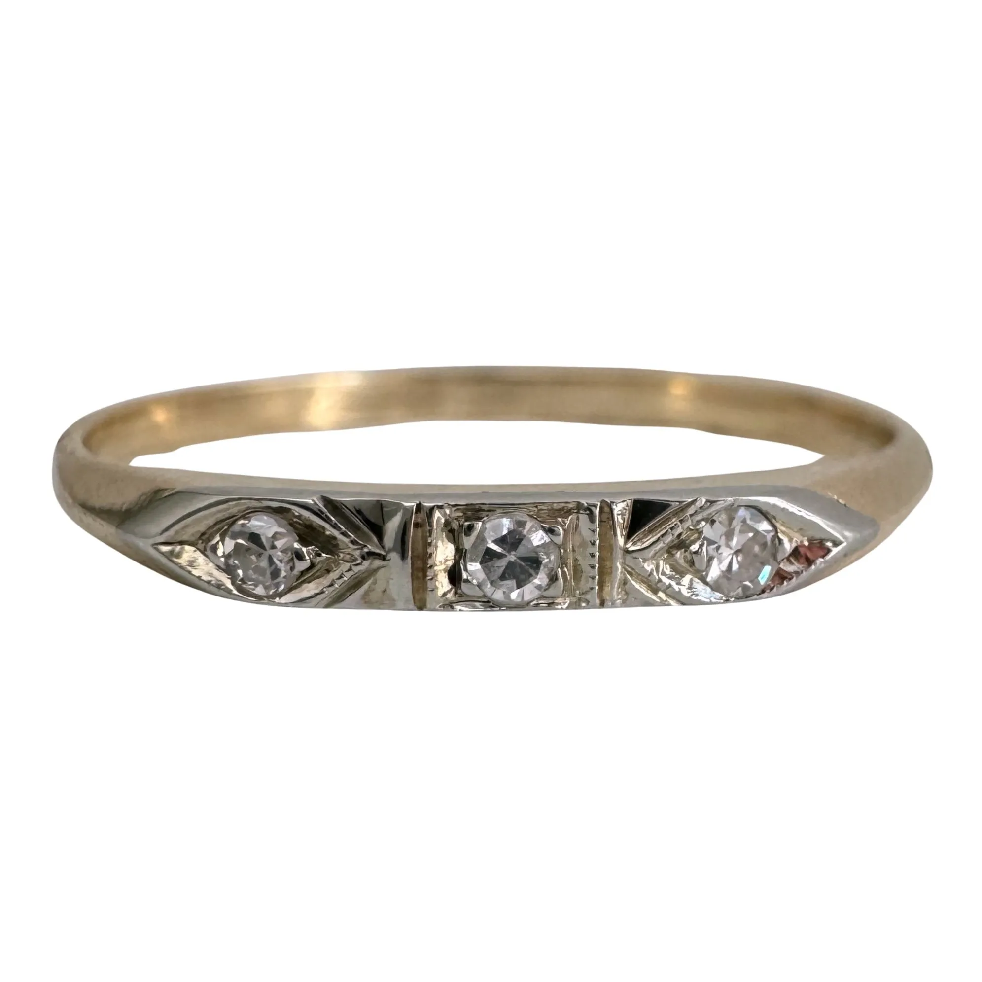 V I N T A G E // deco eyes / 14k yellow and white gold diamond trilogy band / size 10.75