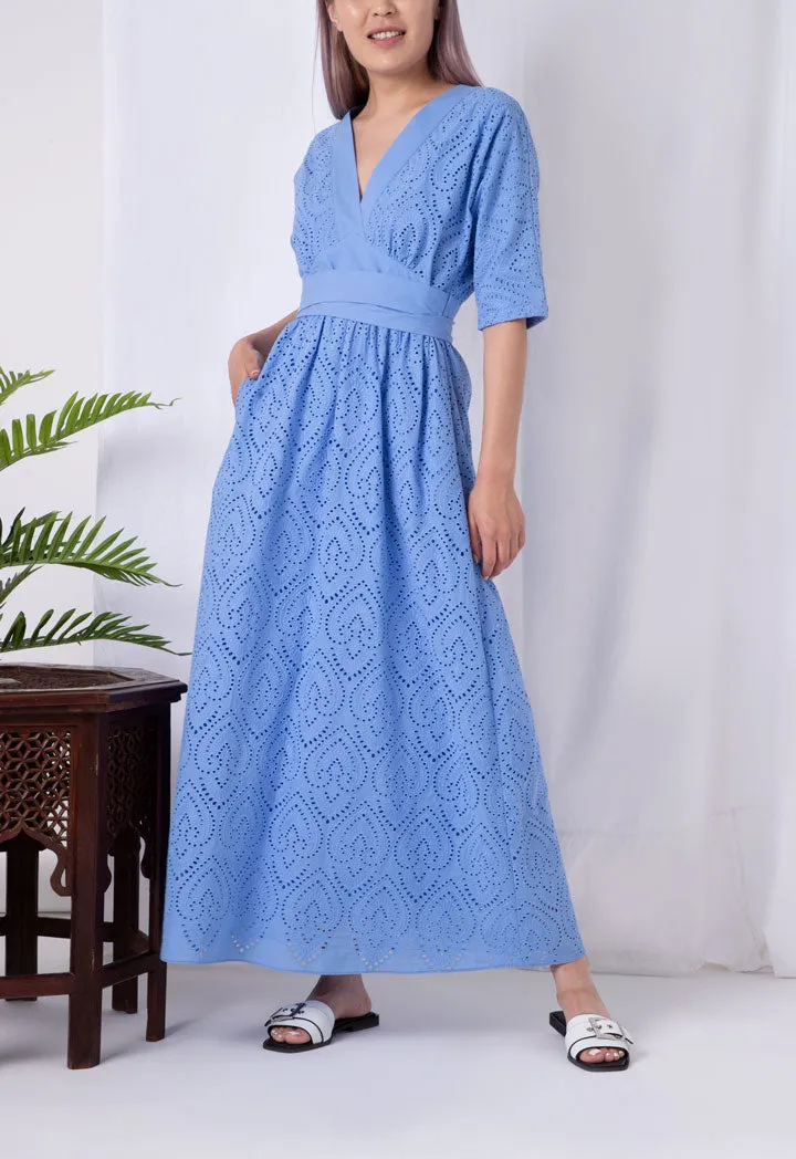 V-Neck Schiffli Long Dress