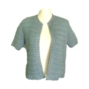 Vintage Blue Cardigan with Mohair Lace Knit Design by Neusteters of Denver. 1930s Pin Up Style.