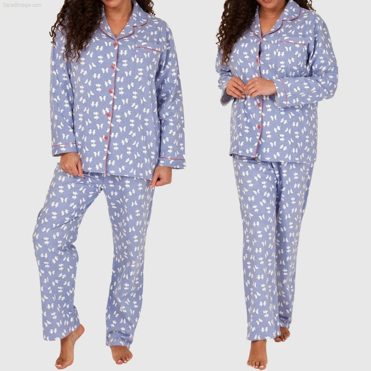 Women's Brushed Cotton Long Sleeve Wincey Pyjama Set Loungewear