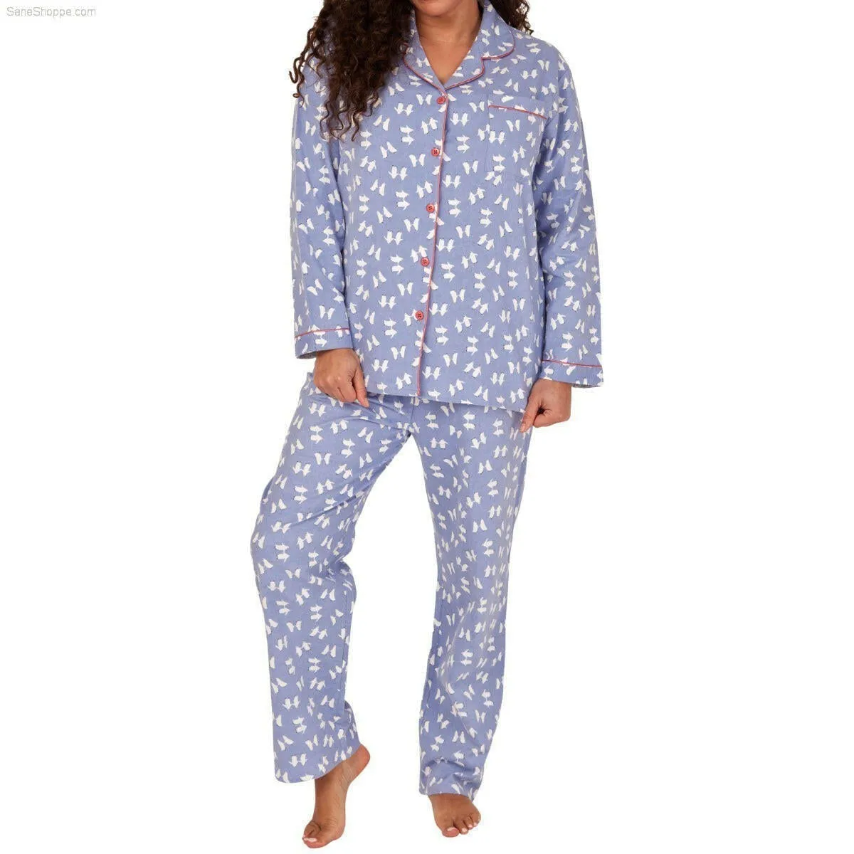 Women's Brushed Cotton Long Sleeve Wincey Pyjama Set Loungewear