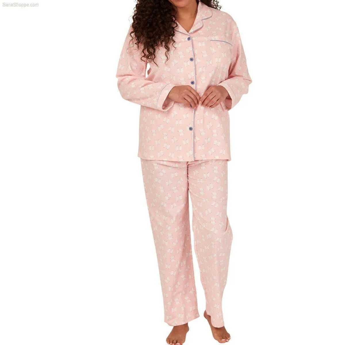 Women's Brushed Cotton Long Sleeve Wincey Pyjama Set Loungewear