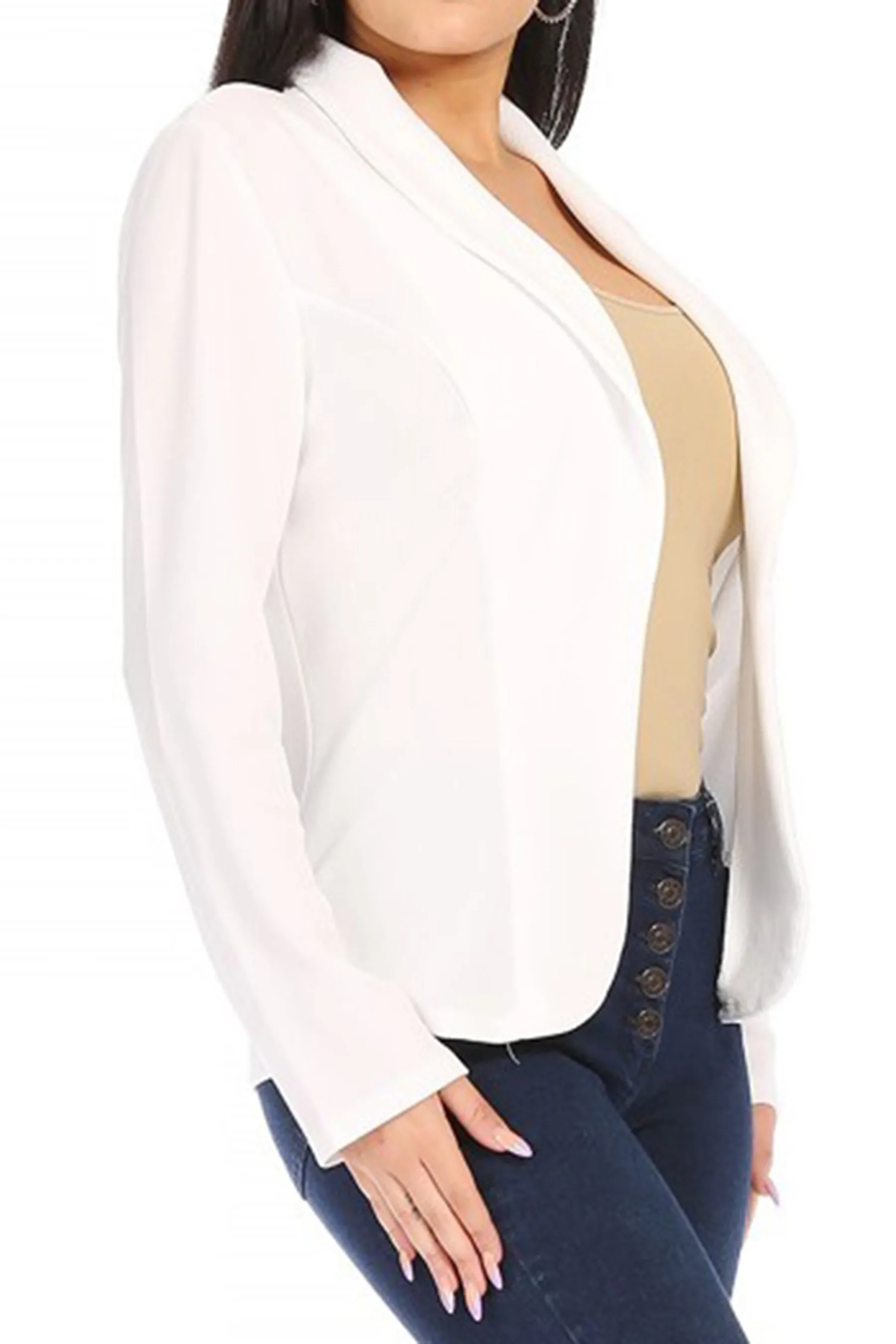 Women's Chic Long Sleeve Fitted Open Blazer Jacket for Casual Office Elegance