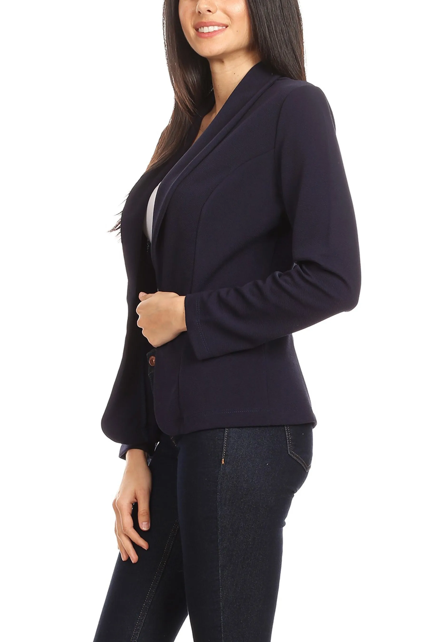 Women's Chic Long Sleeve Fitted Open Blazer Jacket for Casual Office Elegance