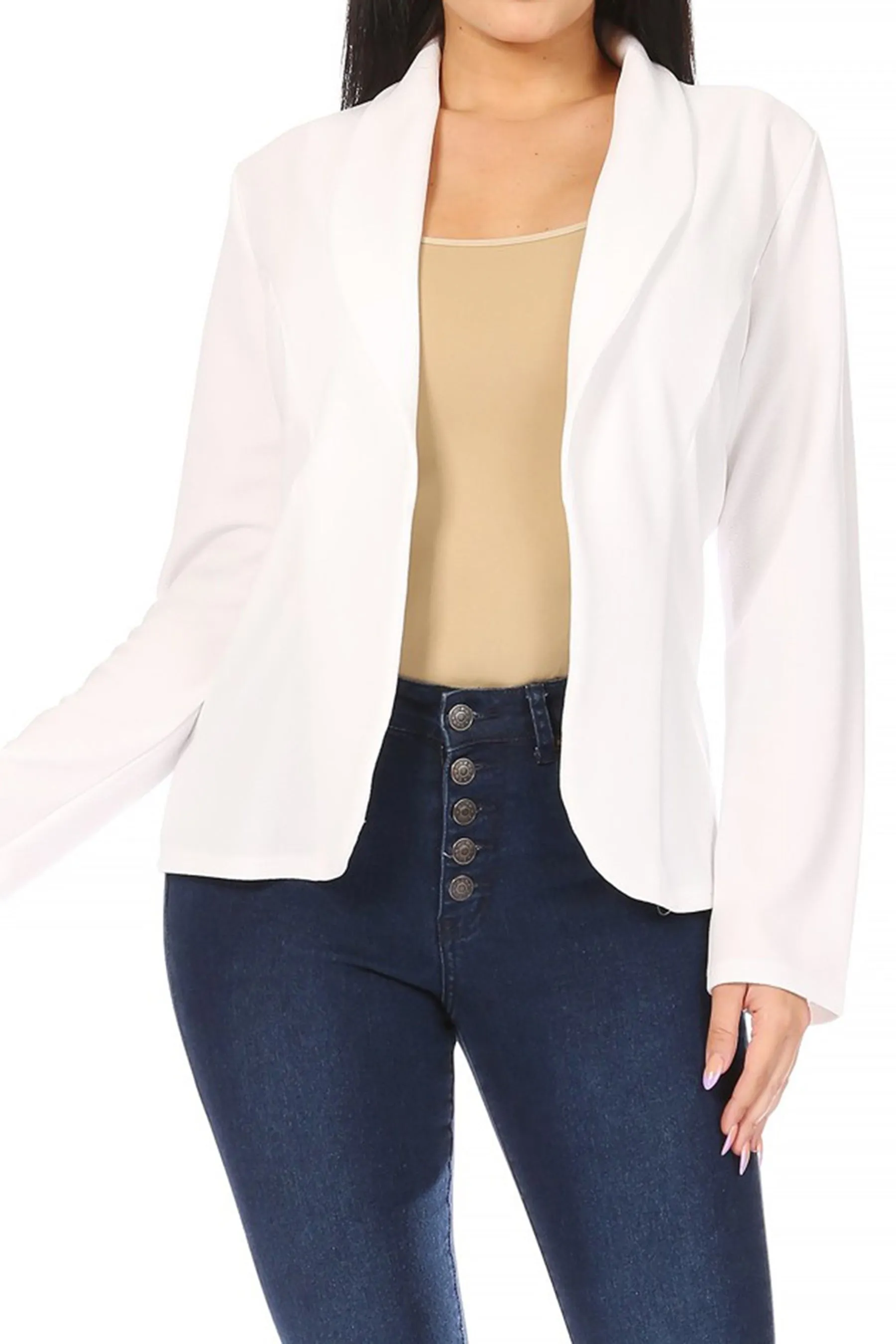 Women's Chic Long Sleeve Fitted Open Blazer Jacket for Casual Office Elegance