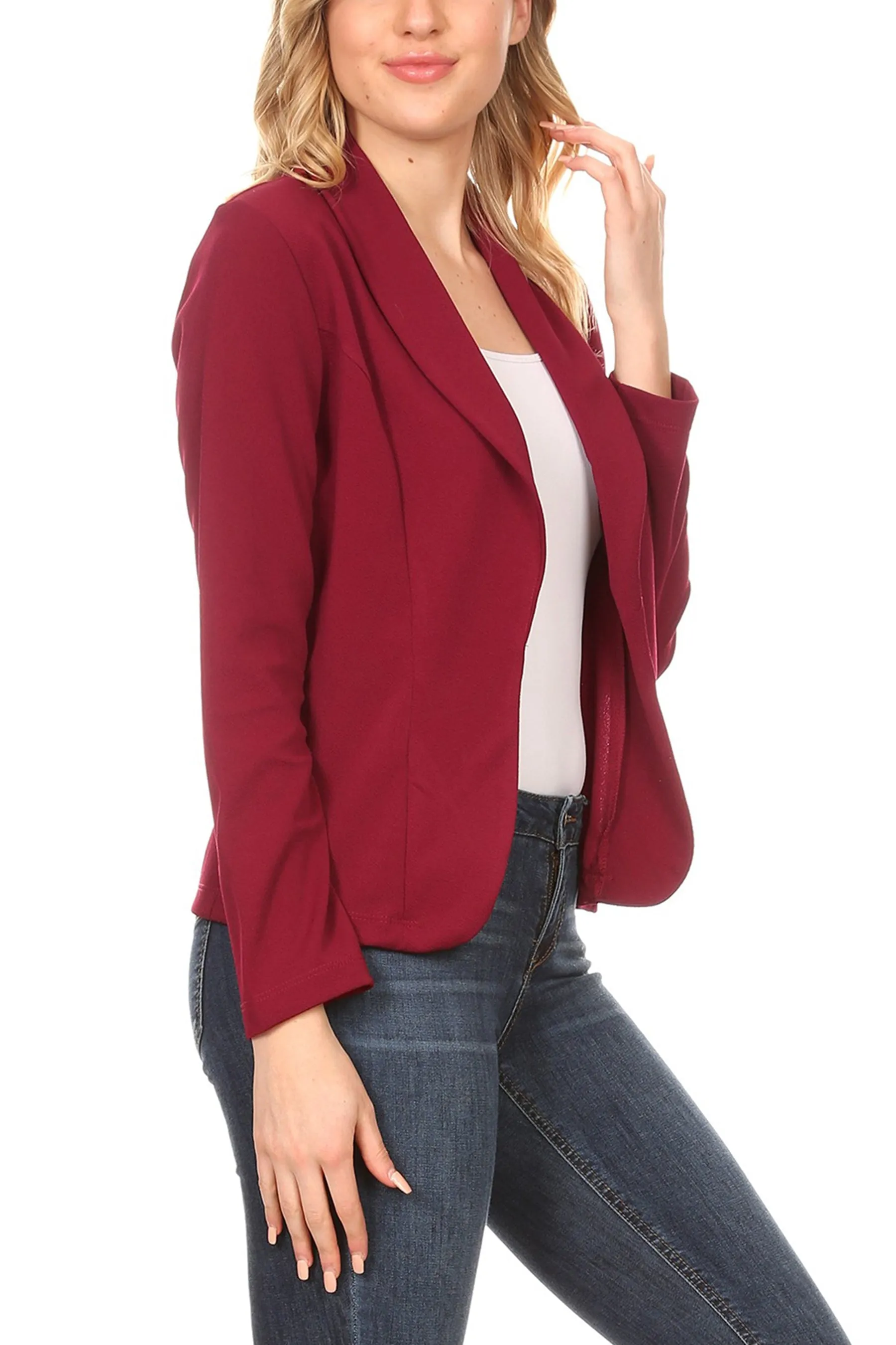 Women's Chic Long Sleeve Fitted Open Blazer Jacket for Casual Office Elegance