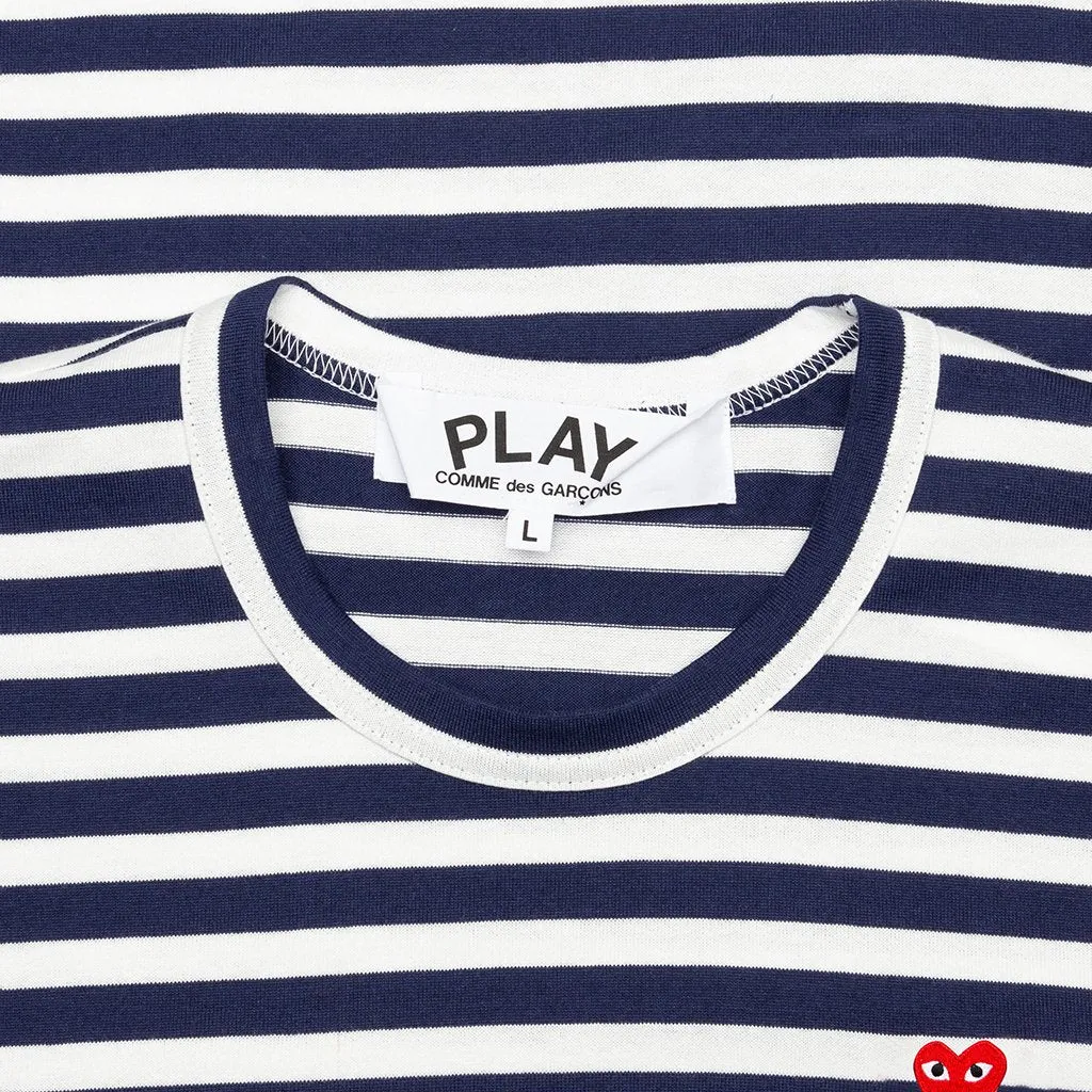 Women's Little Red Heart Striped T-Shirt - Navy/White