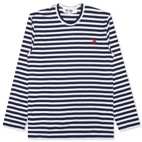 Women's Little Red Heart Striped T-Shirt - Navy/White