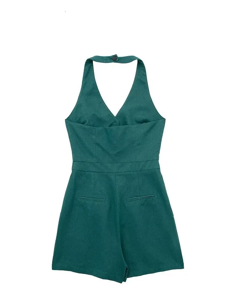 Women's Summer Linen Blend Tank Top Jumpsuit - Casual Style